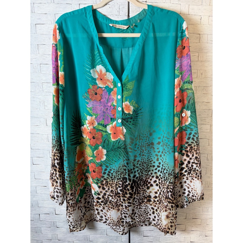 Soft Surroundings Womens Tunic top Floral Leopard Print Tropical‎ Travel Plus SZ